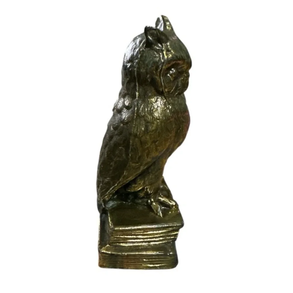 Vtg Bronze Brass‎ Owl On Books Figurine Statue 4.75